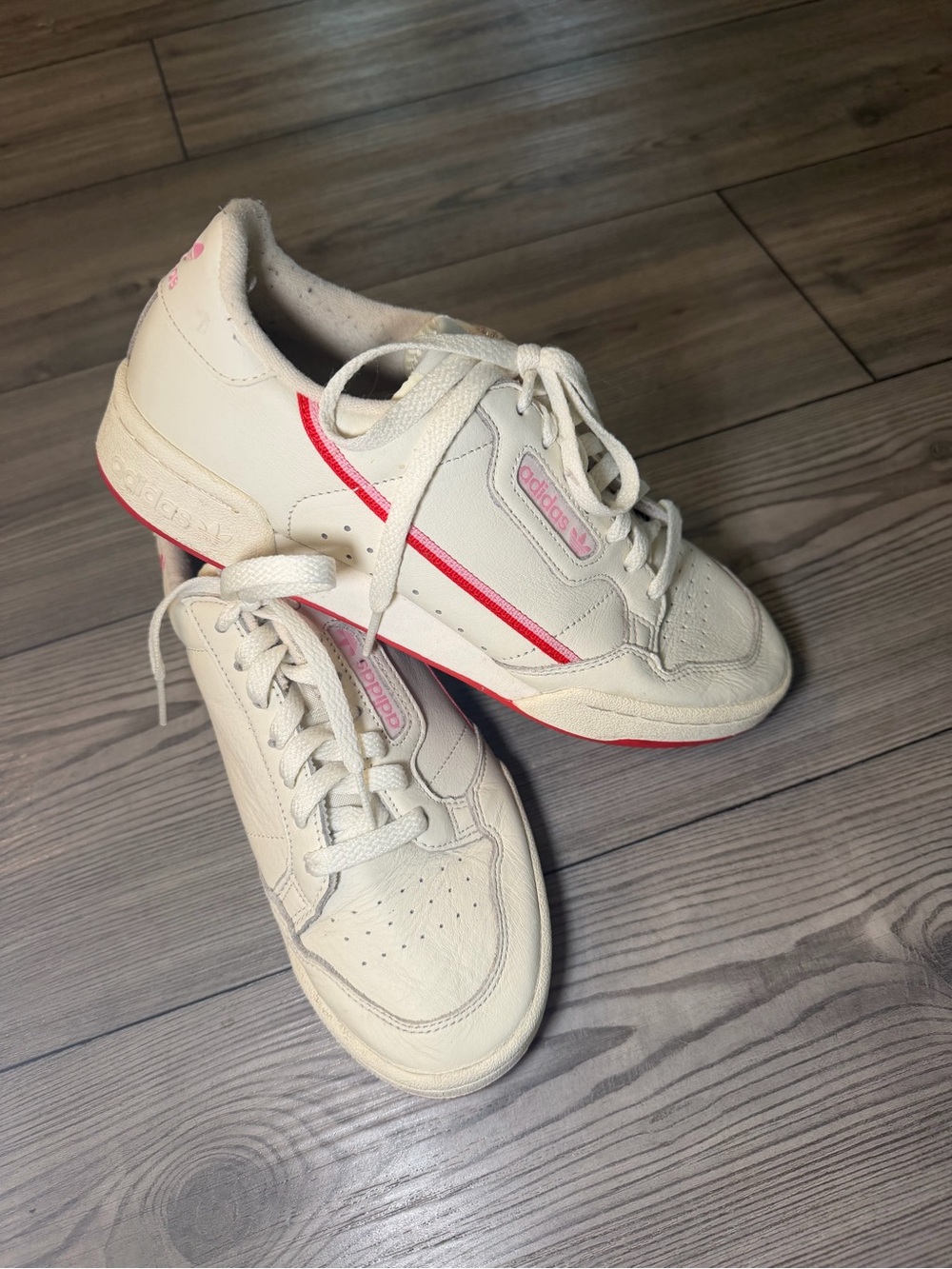 adidas Women’s Cream Sneakers with Pink & Red Trim Size 8